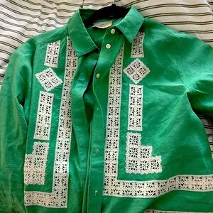Sezane Marzia Shirt - Sézane X Lucia Vergara Green With Lirio Ecru Embroidery